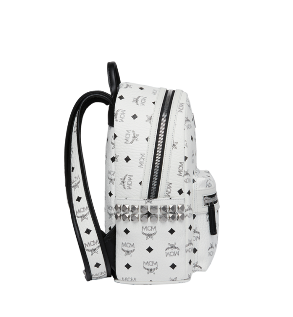MCM Stark Side Studs Backpack in Visetos White MMK6SVE37WT001 - Image 3