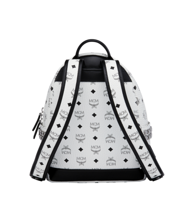 MCM Stark Side Studs Backpack in Visetos White MMK6SVE37WT001 - Image 4