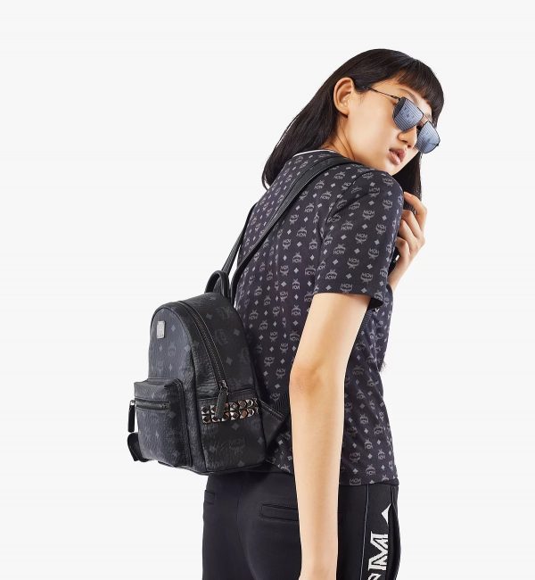 MCM Stark Side Studs Backpack in Visetos Black - Image 25