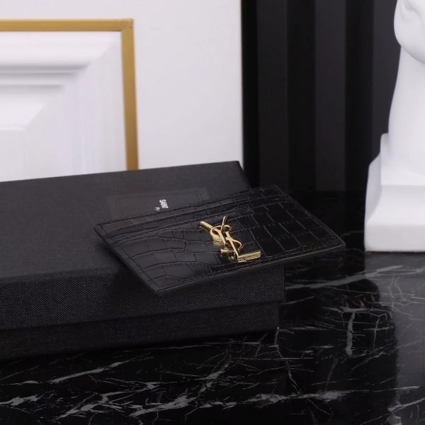 YSL Yves Saint Laurent SLP Crocodile Print Card Holder Gold logo - Image 6