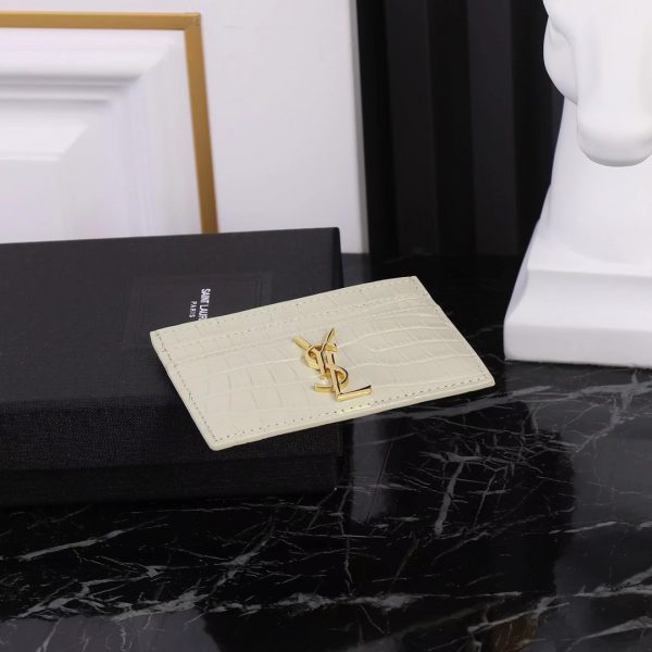 YSL Yves Saint Laurent SLP Crocodile Print Card Holder Gold logo - Image 21