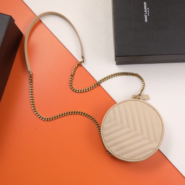 YSL Yves Saint Laurent Vinyle round cake bag Milk tea color - Image 4
