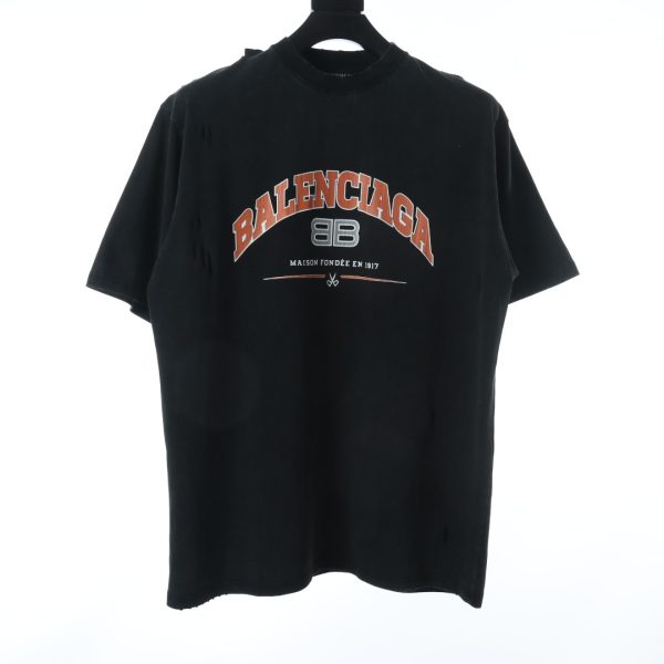 Balenciaga BLCG 22SS arc letter knife cut hole short-sleeved T-shirt