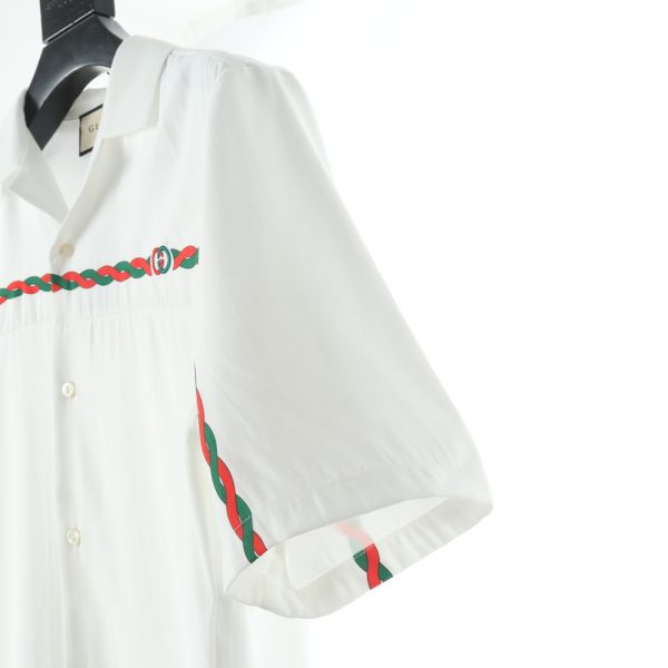Gucci 22SS acetate embroidered striped webbing short-sleeved shirt - Image 4