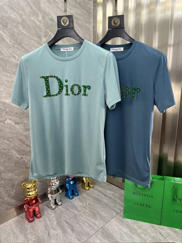 Dior/ three standard complete spring and summer new product mercerized cotton foam short-sleeved T-shirt