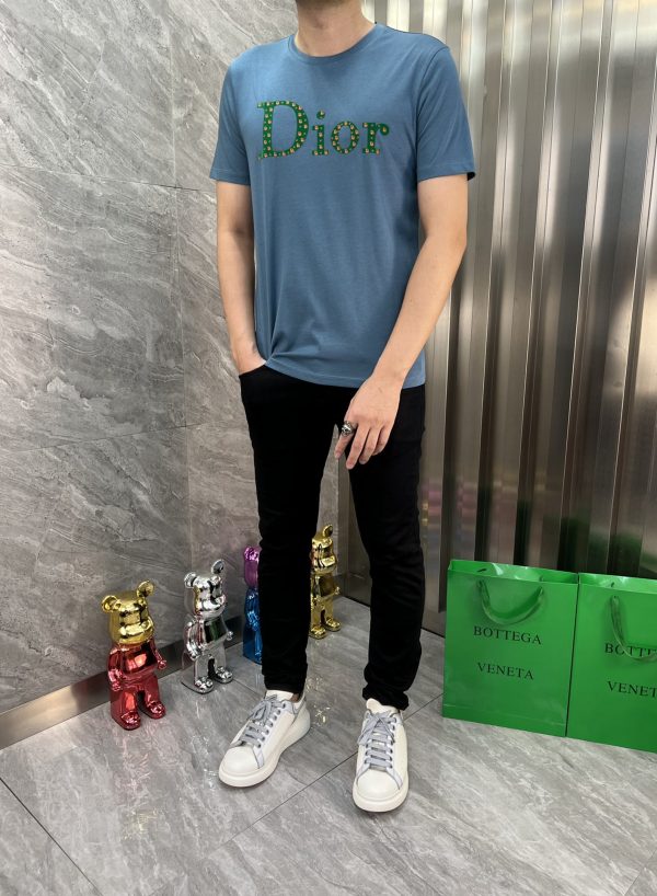 Dior/ three standard complete spring and summer new product mercerized cotton foam short-sleeved T-shirt - Image 3