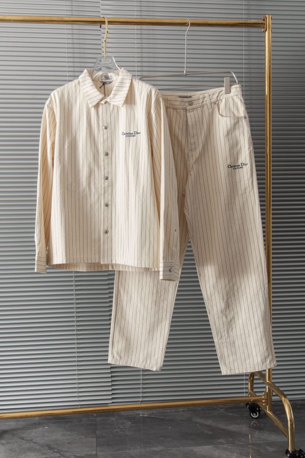 Dior/ stripe embroidery beige! Counter 7000k to buy the original pattern-opening, fixed-weaving, fixed-dyed, striped and recycled pure cotton denim fabric