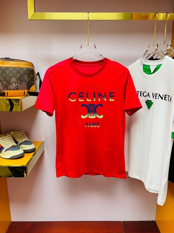 Brand [CELINE] (Fat Gospel) original single men's casual short-sleeved T-shirt, new product for spring and summer 2023, customized top logo craftsmanship on the chest - Image 4