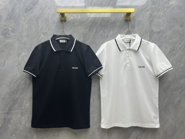 CELINE/ new chest embroidered letter logo men's short-sleeved polo shirt, same as ZG, CELINE brand letter embroidered classic POLO shirt