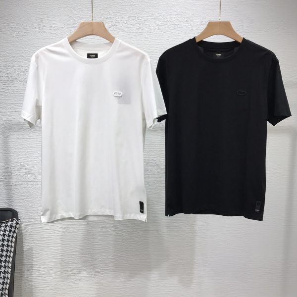 FENDI 2023 spring and summer new product embroidered letter signage standard cut round neck short-sleeved T-shirt. 80-count double-ply mercerized long-staple cotton knitted fabric
