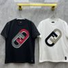 Big picture embroidered paper clip contrast double F round neck short-sleeved T-shirt, same style as ZG, with embroidery details and oversized 3D effect on the front in mixed tones Fendi