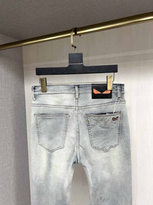 Fendi23ss Spring New Collection! -fendi- Men's Casual Straight Retro Series Washed Washed Denim Pants - Image 3