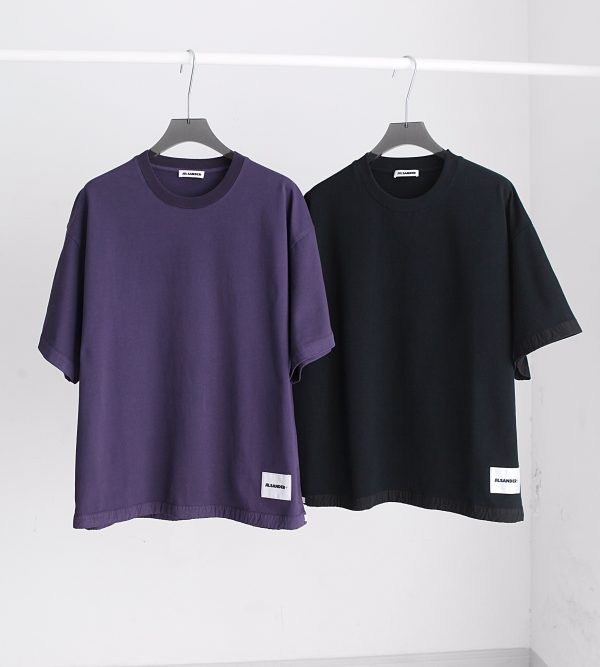 JIL Sander JIL Sander 23 spring and summer new JIL letter patch, basic grape purple loose personality elastic hem half sleeves, round neck short-sleeved T-shirt, high-weight combed cotton twill cotton fabric