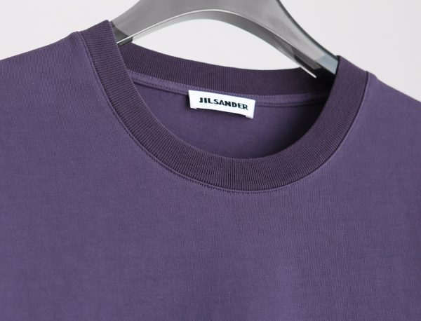 JIL Sander JIL Sander 23 spring and summer new JIL letter patch, basic grape purple loose personality elastic hem half sleeves, round neck short-sleeved T-shirt, high-weight combed cotton twill cotton fabric - Image 16