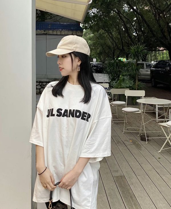 JIL SANDER 23 spring and summer new minimalist chest letter print oversize loose men and women couple round neck short-sleeved T-shirt - Image 17