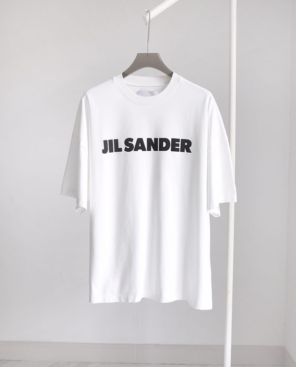 JIL SANDER 23 spring and summer new minimalist chest letter print oversize loose men and women couple round neck short-sleeved T-shirt - Image 13