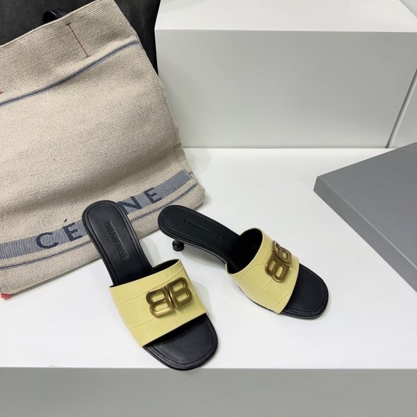 Balenciaga 26 spring and summer counter latest metal BB buckle high-heeled stone pattern Muller slippers - Image 9