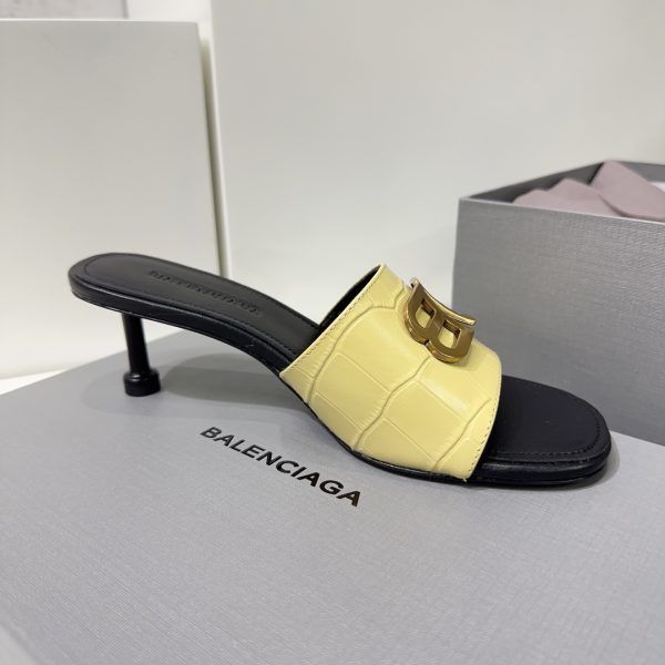 Balenciaga 26 spring and summer counter latest metal BB buckle high-heeled stone pattern Muller slippers - Image 8