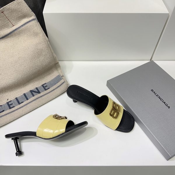 Balenciaga 26 spring and summer counter latest metal BB buckle high-heeled stone pattern Muller slippers - Image 7