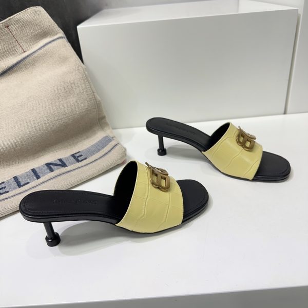 Balenciaga 26 spring and summer counter latest metal BB buckle high-heeled stone pattern Muller slippers - Image 5