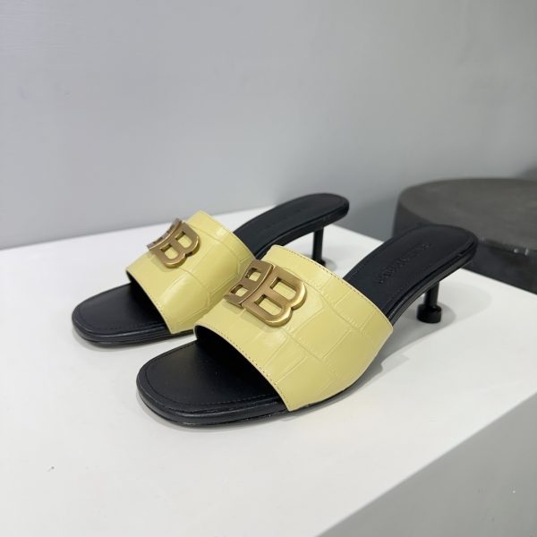 Balenciaga 26 spring and summer counter latest metal BB buckle high-heeled stone pattern Muller slippers - Image 4