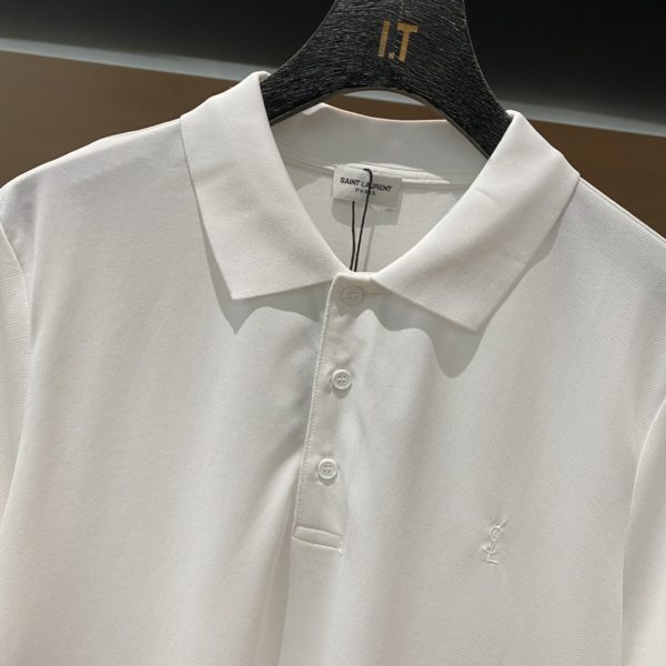 YSL 23 spring and summer short-sleeved polo shirt with brand letter embroidery on the chest, the same style as ZG, with YSL letter logo on the chest and embroidery in the same color of the cloth - Image 3
