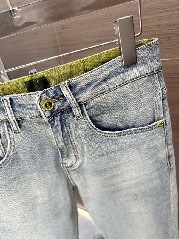 YSL Saint Laurent 2023 high-end custom jeans The latest fashion week catwalk style Primary color yeast washing process Select heavy denim denim fabric (cotton - Image 4