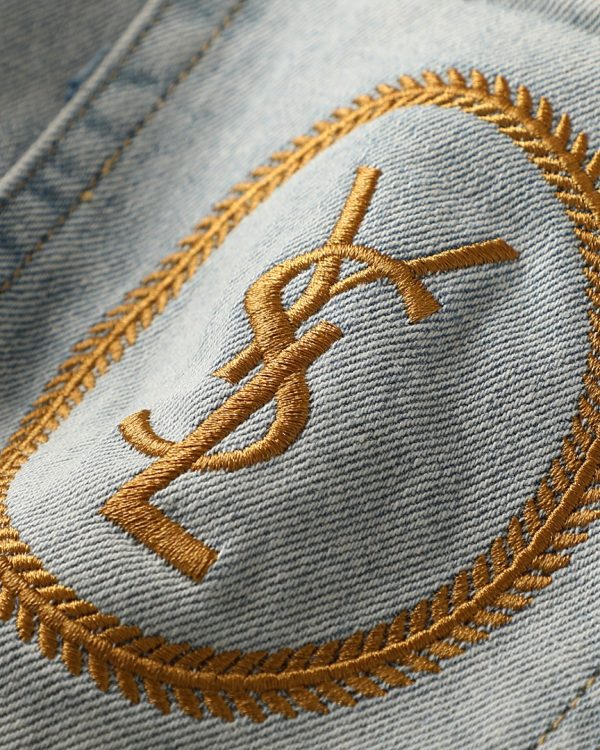 YSL Saint Laurent 23SS spring and summer series jeans, small straight design, high-end washing process, elastic fabric, high comfort, creative embroidery LOGO design on the back pocket - Image 5
