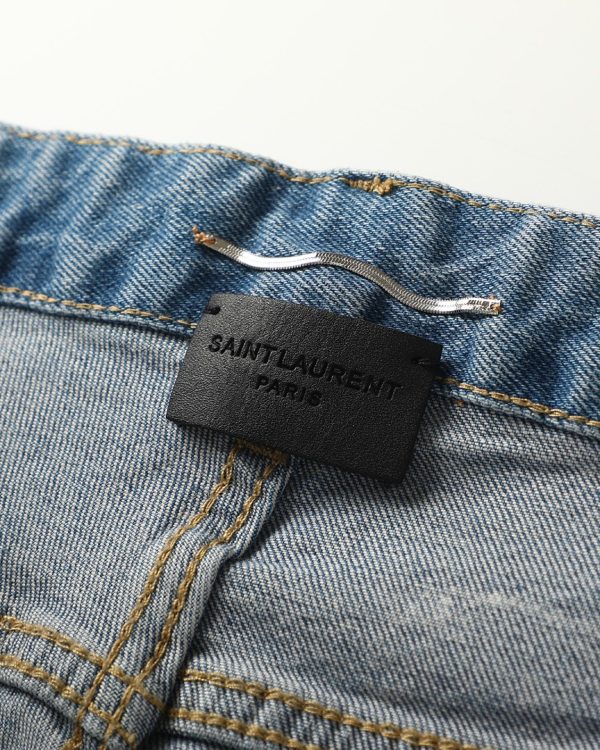YSL Saint Laurent 23SS spring and summer series jeans, small straight design, high-end washing process, elastic fabric, high comfort, creative embroidery LOGO design on the back pocket - Image 8