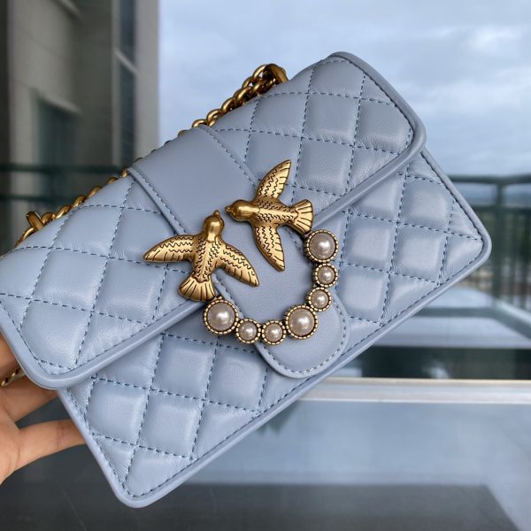 Pinko 2022 New Rhombus Pattern Underarm Bag Bird Bag Swallow Bag 1P22Z1Y7SR Blue - Image 5