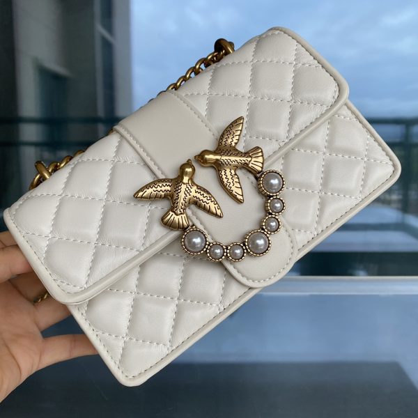 Pinko 2022 New Rhombus Pattern Underarm Bag Bird Bag Swallow Bag 1P22Z1Y7SR White - Image 6