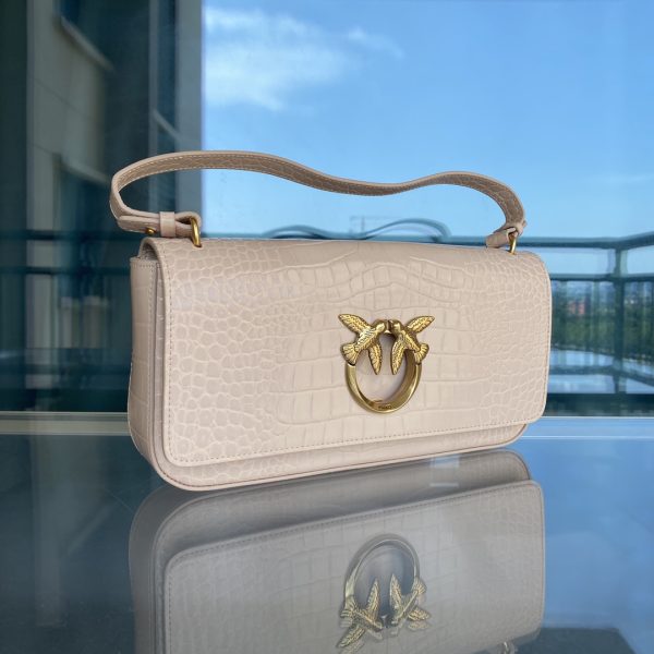 Pinko Swallow Bag 2022 Spring And Summer Crocodile Pattern Baguette Bag Underarm Bag One Shoulder Messenger Women’S Bag White - Image 2