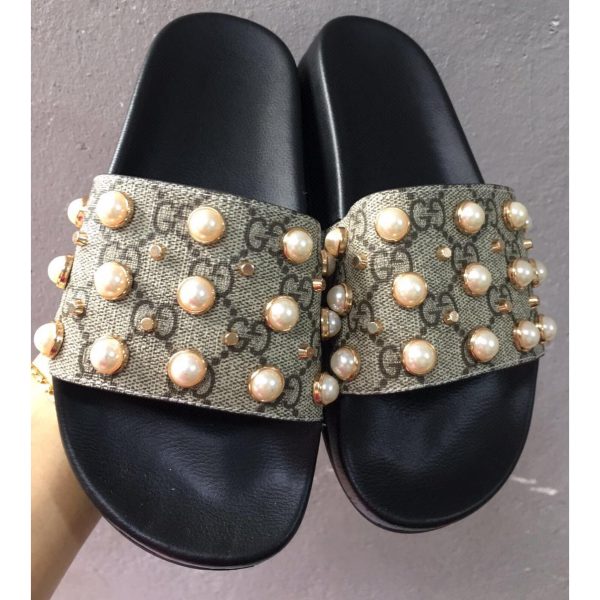 Gucci GG Slides With Pearls - Image 3