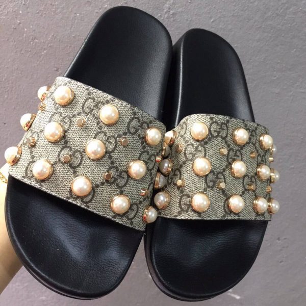 Gucci GG Slides With Pearls - Image 4