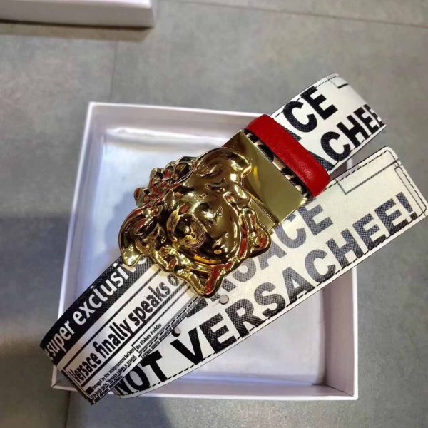 Versace Tabloid Print Reversible Palazzo Belt With Golden Buckle