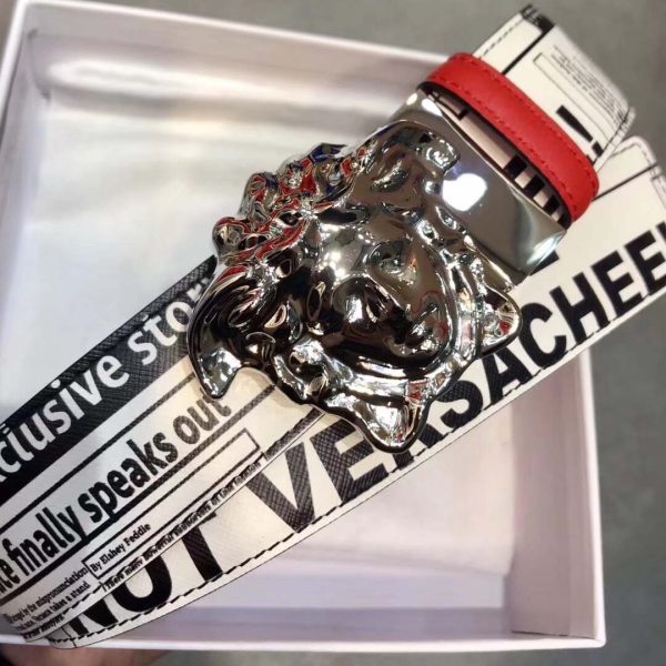Versace Tabloid Print Reversible Palazzo Belt With Silver Buckle